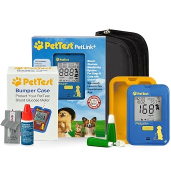PetLink Beginner Pet Glucose Monitoring Kit & Yellow Bumper Case for Dogs & Cats, with PetLink Glucose Meter, Silicone Case, Test Strips, Safety Lancets & More