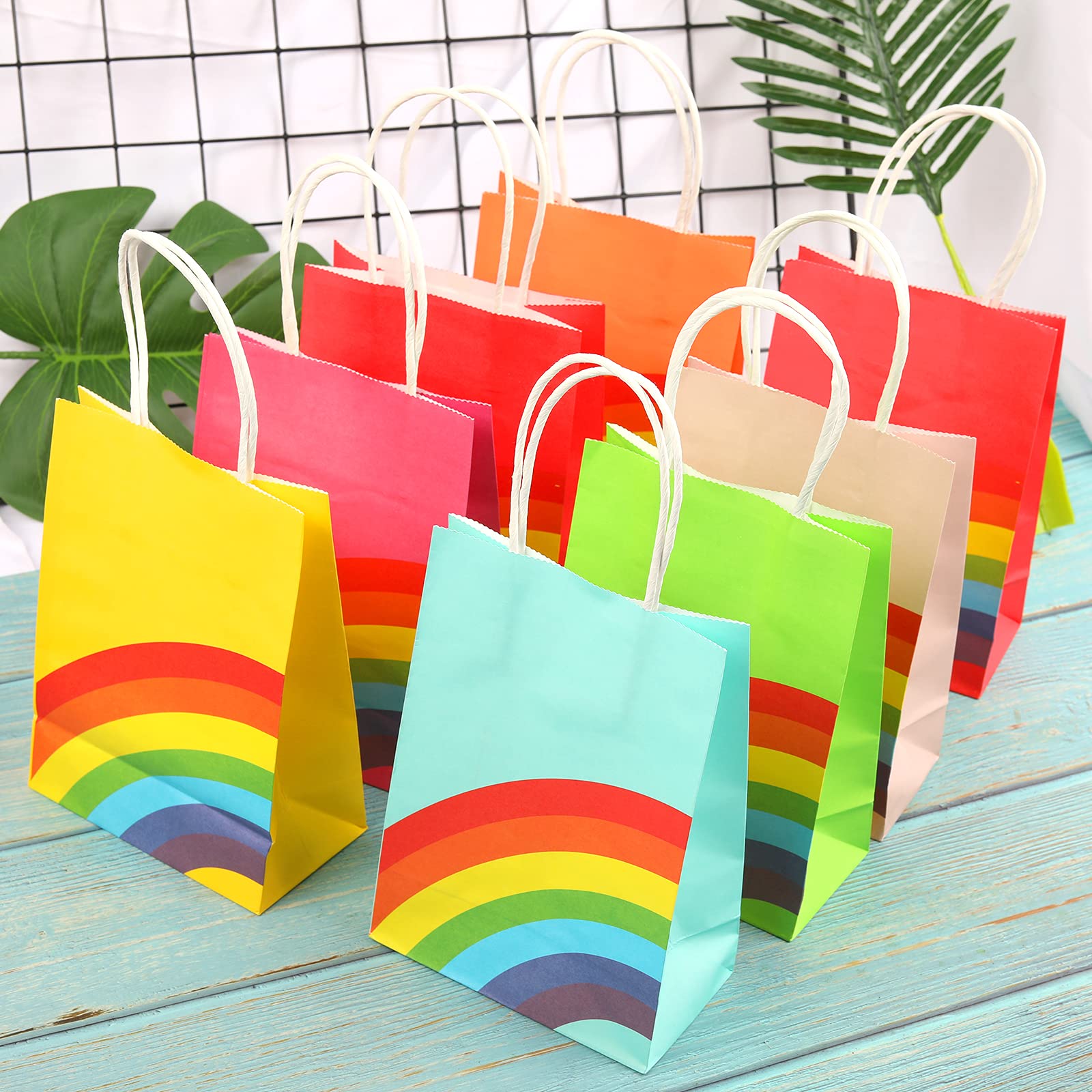 Roowest Geschenktüten Regenbogenfarben – 48 Stück, Mit Griffen, Aus Vlies, Wiederverwendbar, Für Partys & Shopping