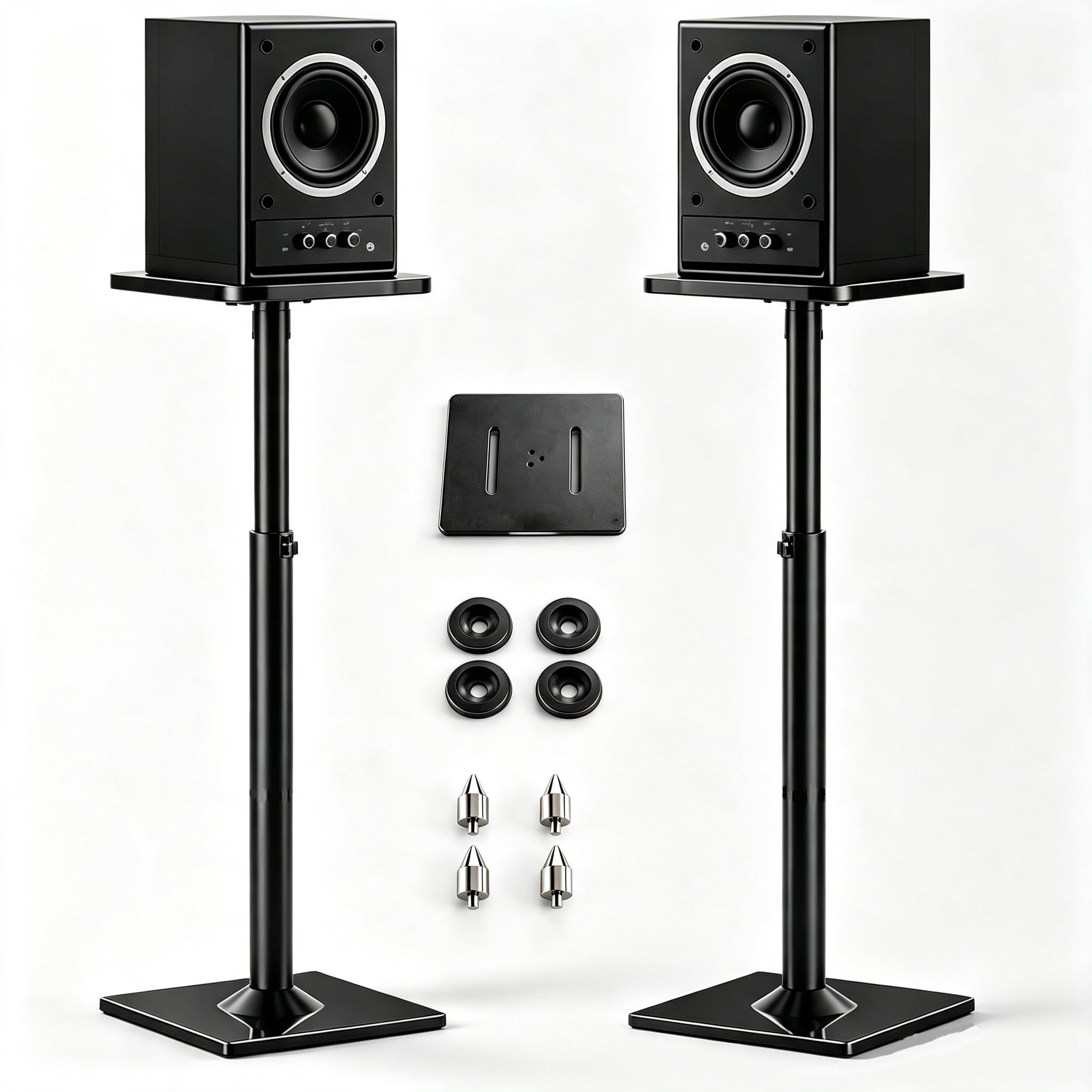 Soportes de altavoz ajustables en altura para satélites de hasta 10 kg, ampliables de 720 mm a 950 mm, soporte universal para altavoz de suelo con 2 tipos de almohadillas