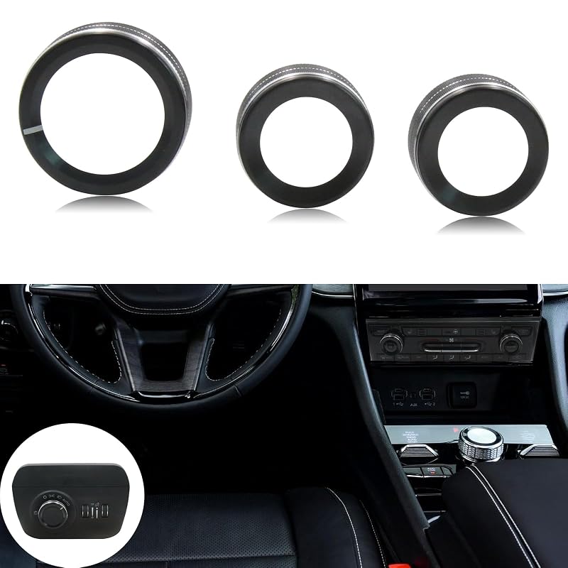 Moldura de alumínio para manopla do farol e ar-condicionado Jeep Grand Cherokee e Grand Cherokee L, preta — JP-100