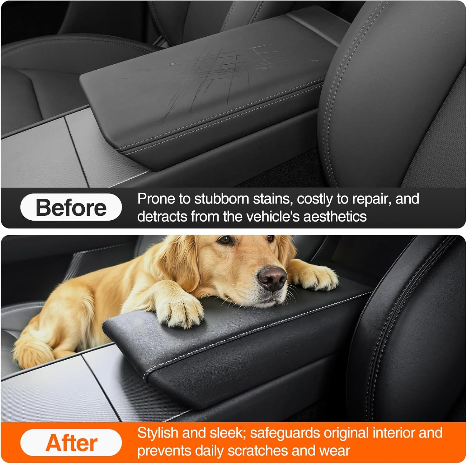 Black Center Console Armrest Cover for Tesla Model 3 Highland (2024-2026) & Model Y Juniper (2025-2026) Non-Slip Waterproof Leather Armrest Protector for 2026 Tesla Accessories