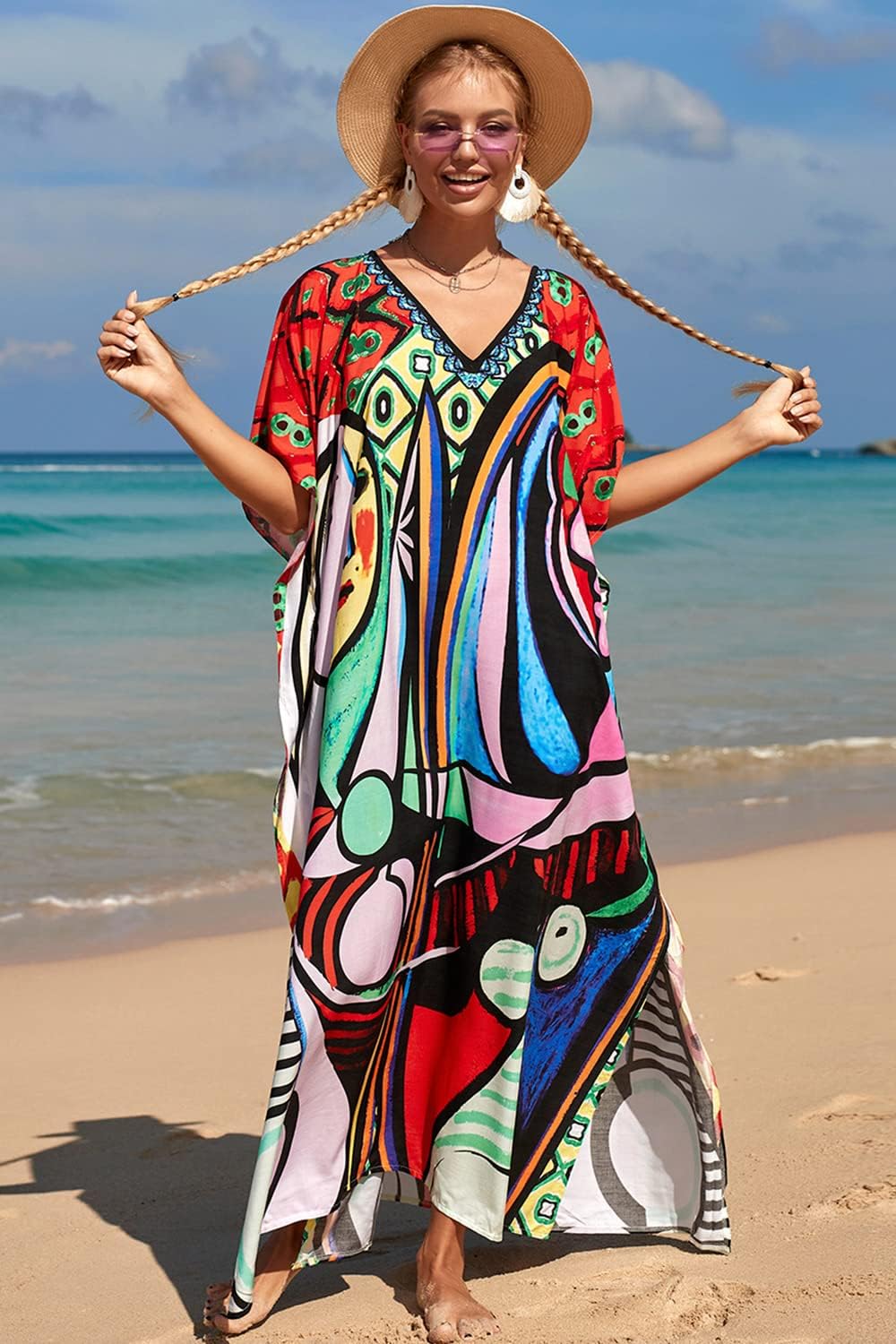 CHERRY CAT Women Beachwear Long Beach Coverups Kaftan Casual Caftan Swimwear Cover ups - Image 2