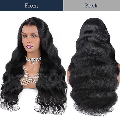 Miniatura 7 de Peluca de cabello humano ondulado de 26 pulgadas, densidad del 180 %, color negro natural de 13 x 4, pelucas de encaje frontal completo HD, cabello