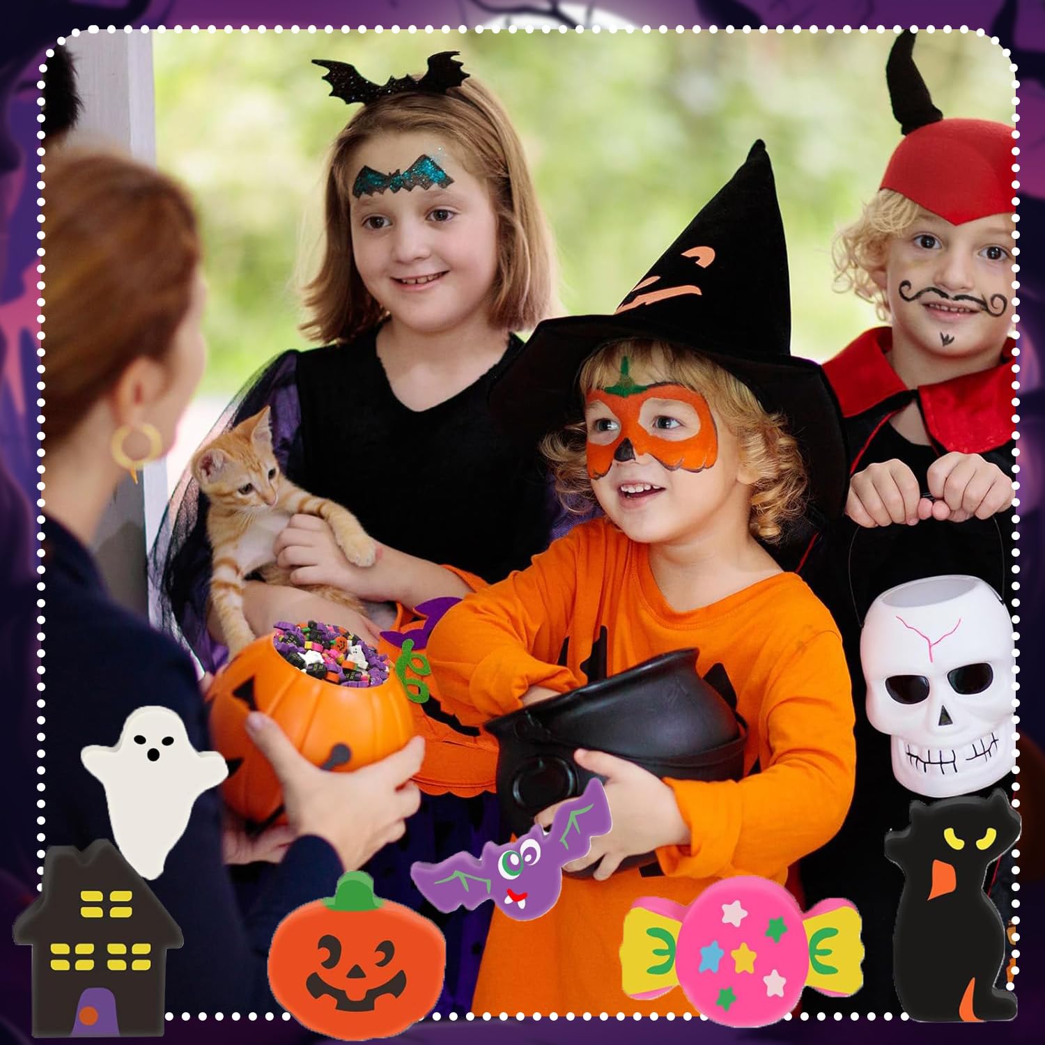 Mini gomme da cancellare di Halloween per bambini, a forma di zucca, dolcetto o scherzetto per feste di Halloween, mini premi decorativi per la scuola, 100 pezzi