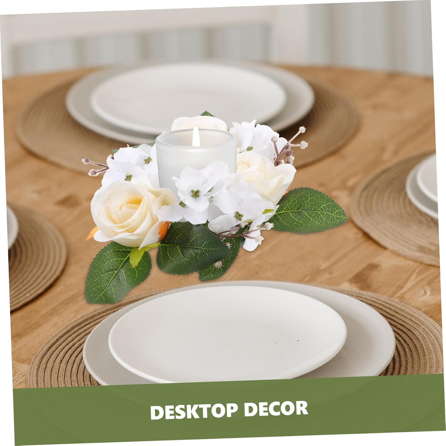 SOLUSTRE Artificial Floral Candle Wreath Elegant Decorative Flower Candle Rings for Wedding Home and Party Centerpieces for Table Decor and Seasonal Celebrations