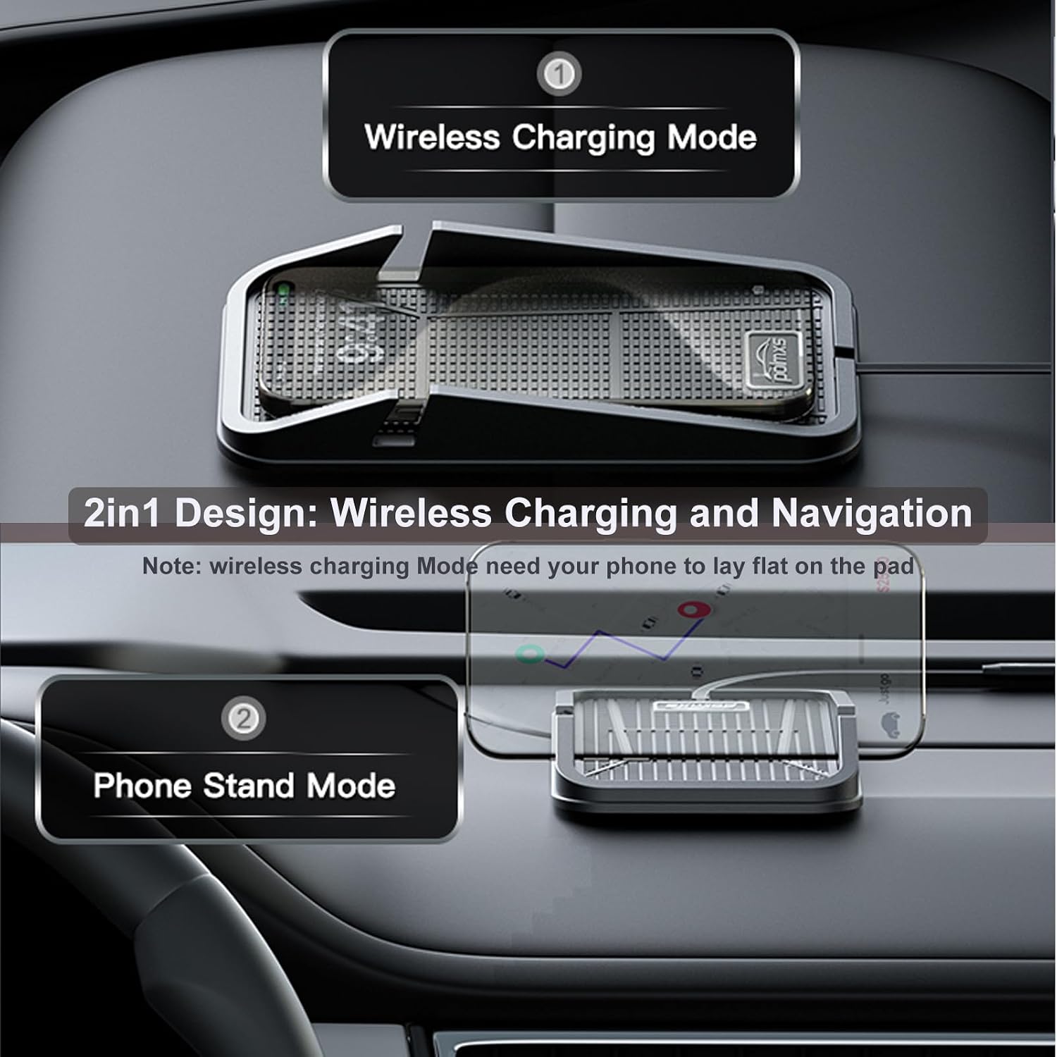 wireless car charger charging pad,polmxs no-slip wireless phone charger for car cell phone cordless charging mat compatible with iphone 16/15/14/13/12 galaxy s23 s22 s21 note10(c17)