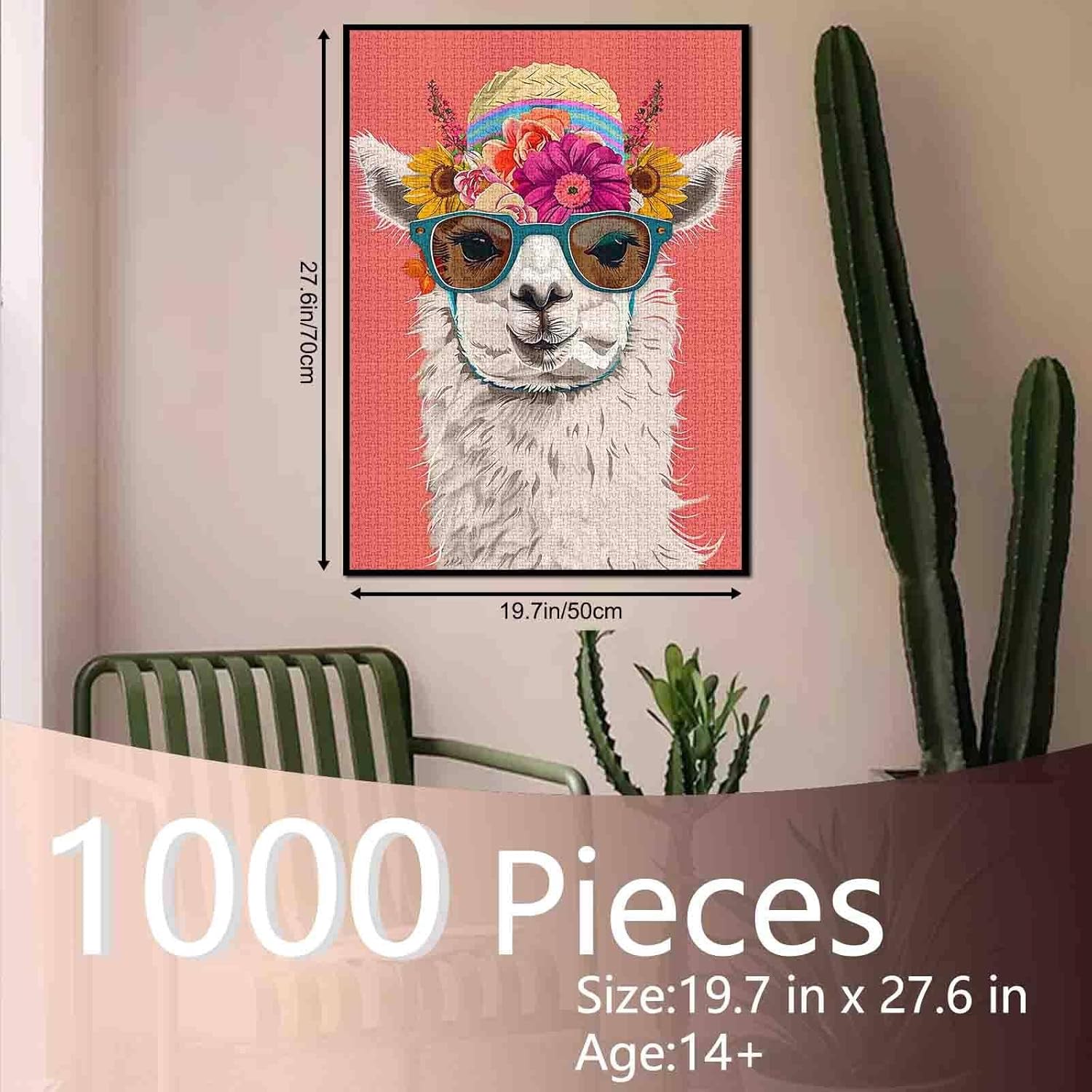 1000 Piece Jigsaw Puzzles for Adults White Alpaca Painting Jigsaw Puzzle Cute Animals 1000 Pieces Puzzles Game Alpaca with Flowers Hat Sunglass Wall Decor DIY Craft Puzzle Adorable Animal Art