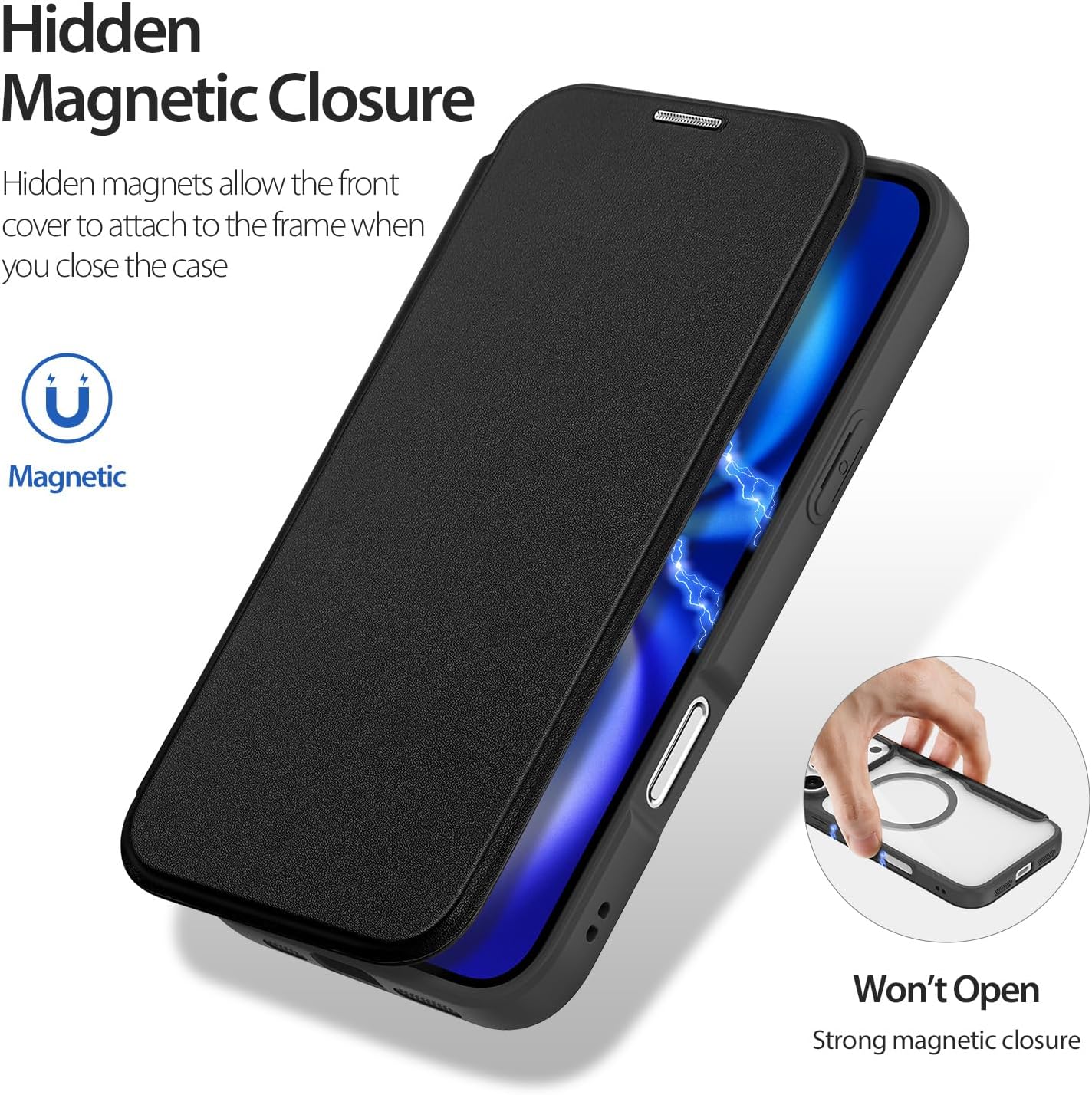 Case for iPhone 17 Pro Max/17 Pro/17 Air/17, RFID Blocking PU Leather Flip Cover with Card Holder, Magnetic Closure, Compatible with MagSafe-Black||17 Pro Max