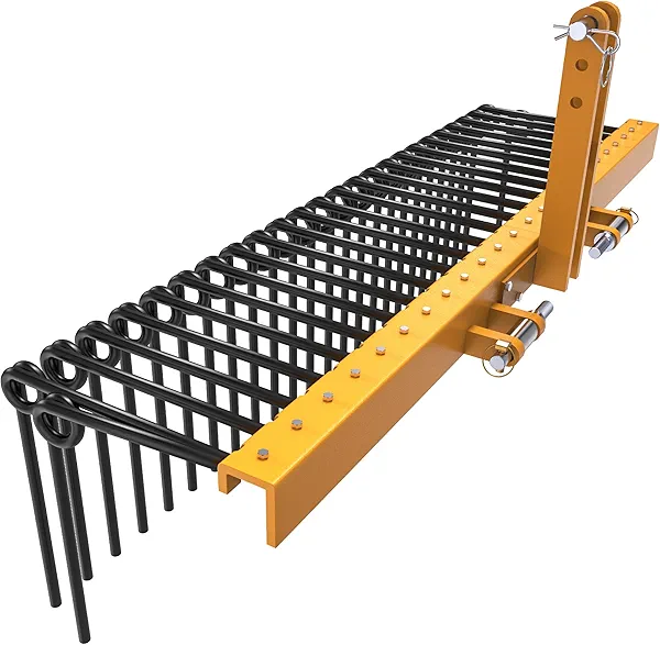 YINTATECH 60" Steel Pine Straw Rake 26 Durable Springs Landscape Tractor Rake Attachments Powder Coated 3 Point Quick Hitch for Tractor Cat1 to Collect Leaves,Pine Needle for Driveway,Garden,Yard,Lawn
