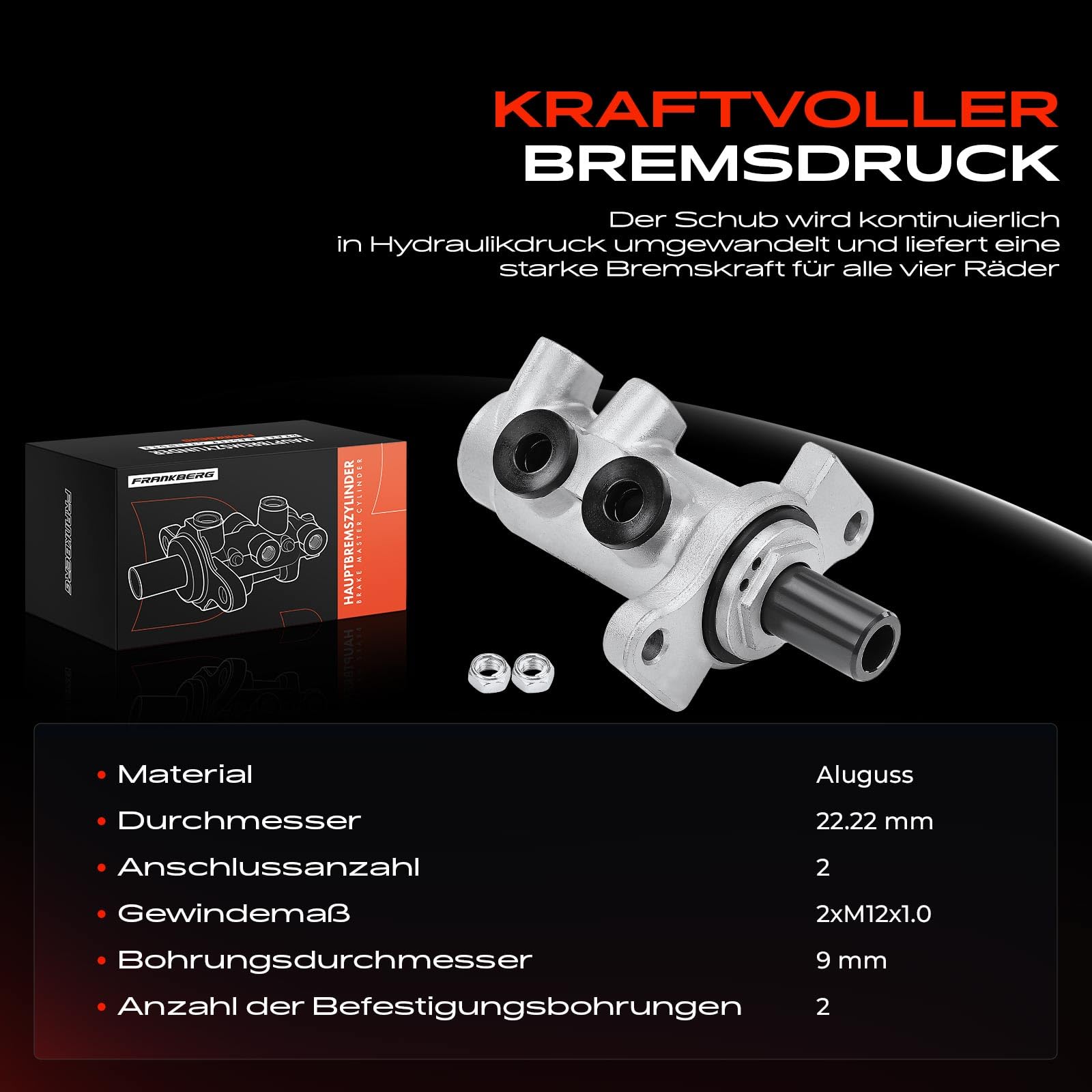 Frankberg Hauptbremszylinder Bremszylinder Kompatibel mit 147 937 1.6L-3.2L 2001-2010 156 932 1.9L 2004-2005 A-Klasse W168 1.4L-2.1L 1997-2004 Replace# 0064300001