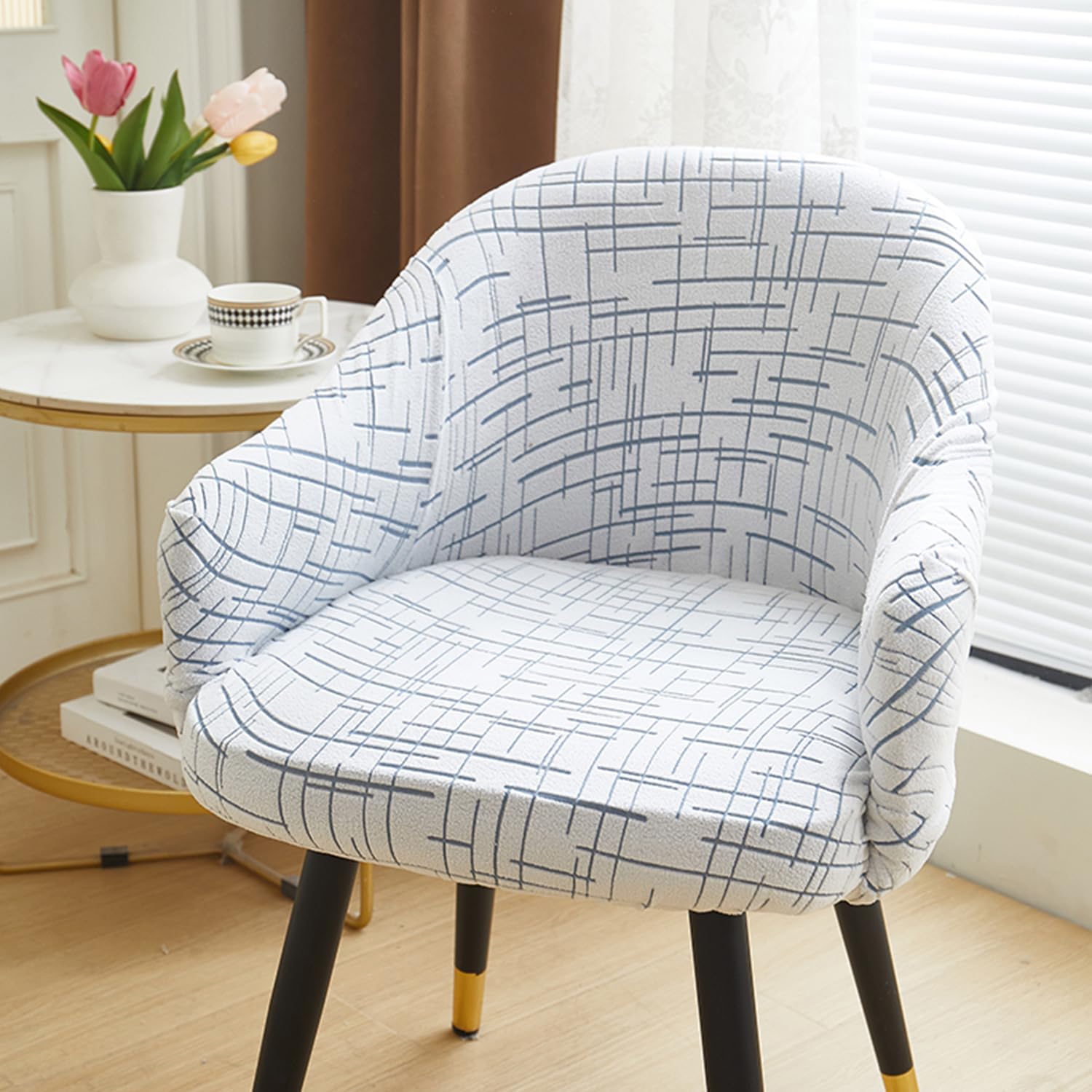 Blue,2pcs, Dining Chair Cover 1/2/4Pcs Stretch Chair Slipcover Curved Back Chair Cover Slipcovers with Armrest Velvet Fabric Stool Cover Removable Washable for Kitchen Office