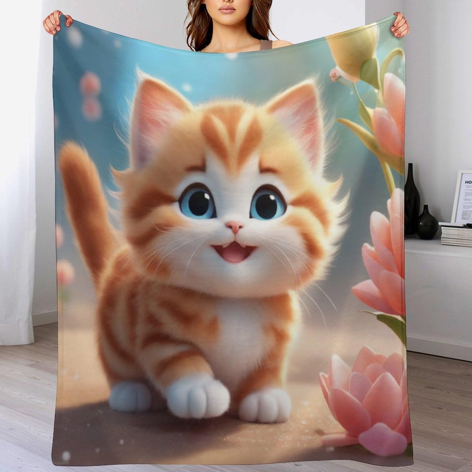 Couverture chat douce flannel plaid lit canapé voyage toutes saisons