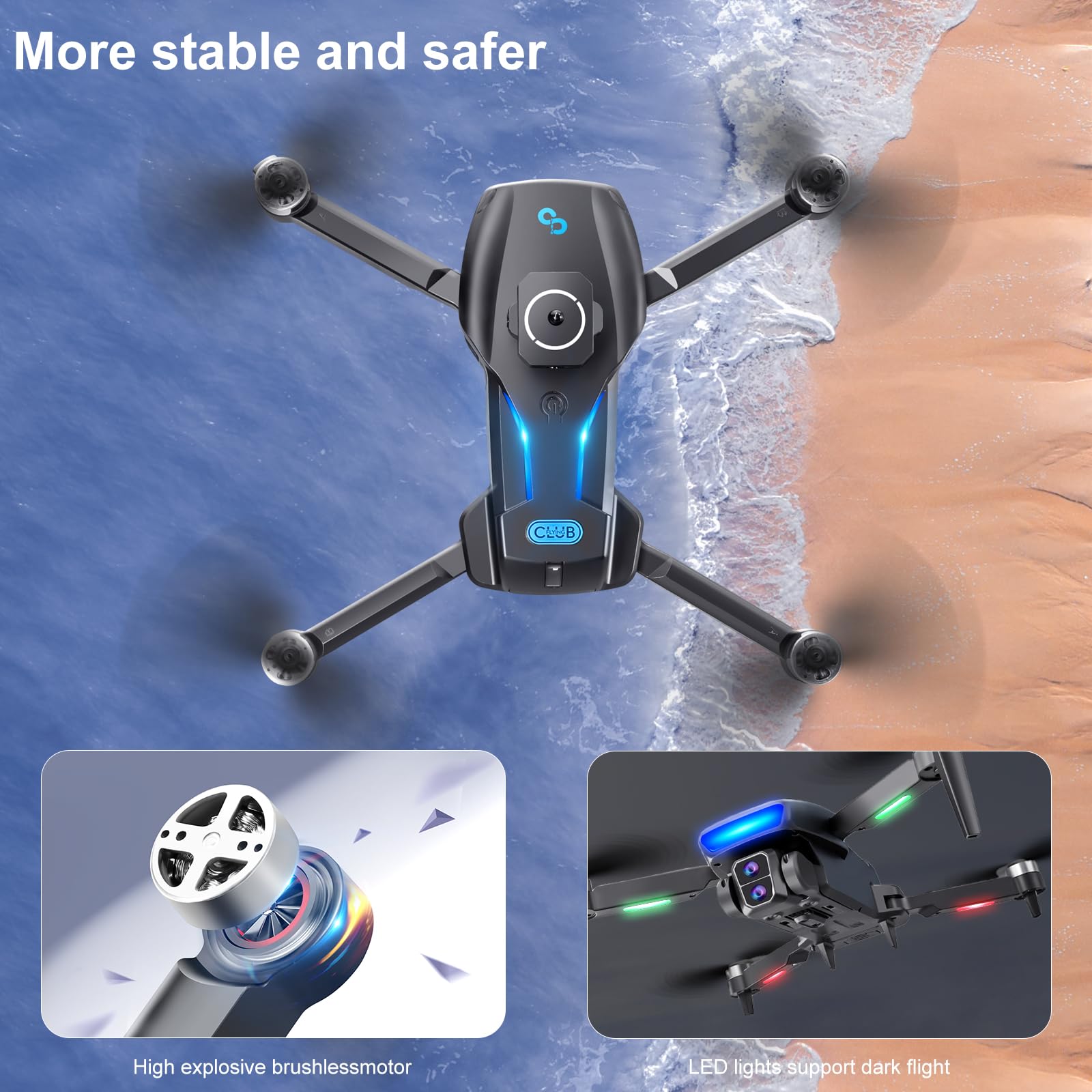 OBEST GPS Drone con cámara 4K, 5G WIFI FPV plegable RC Quadcopter, Motor sin Escobillas, 360 ° para Evitar Obstáculos, Retorno Inteligente, RC Grip Recargable, 2 Baterías 40 Minutos