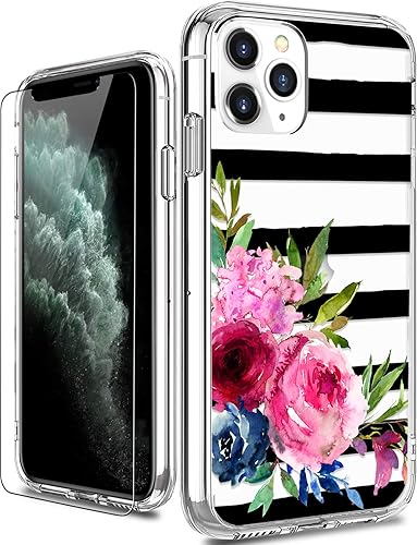 LUHOURI Funda diseñada para iPhone 11 Pro con protector de pantalla, acrílico transparente para mujeres y niñas, funda protectora de ajuste delgado
