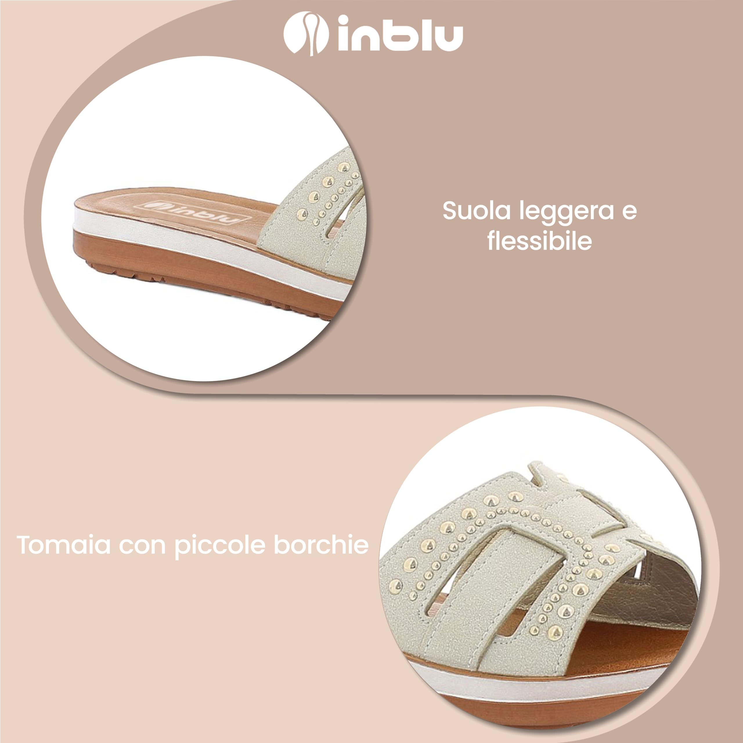 inblu Ciabatte Donna, Tomaia Con Borchiette, Plantare Imbottito In Ecopelle Sandali a ciabattaDonna