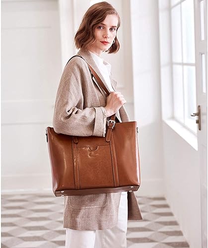 Miniatura 3 de BOSTANTEN Bolso de cuero para mujer, bolso de hombro para oficina, maletín vintage de 15.6 pulgadas y cartera de cuero para mujer, con bloqueo RFID,