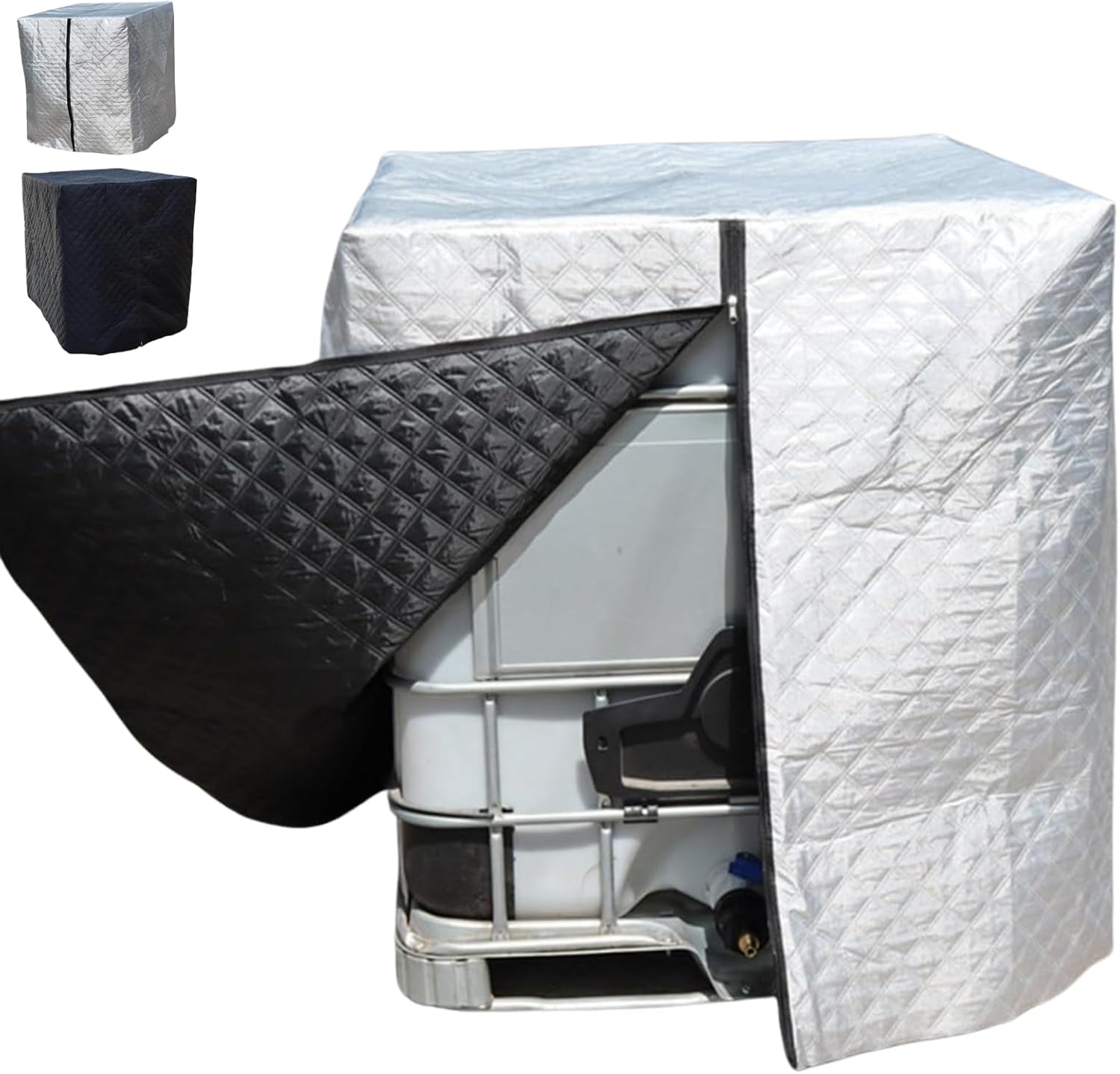 Thickened Thermal Cotton Cover for 275 Gallon Water Tank – UV Resistant & Weatherproof Tote Tank Protector, Durable Outdoor Storage Solution (silvery)