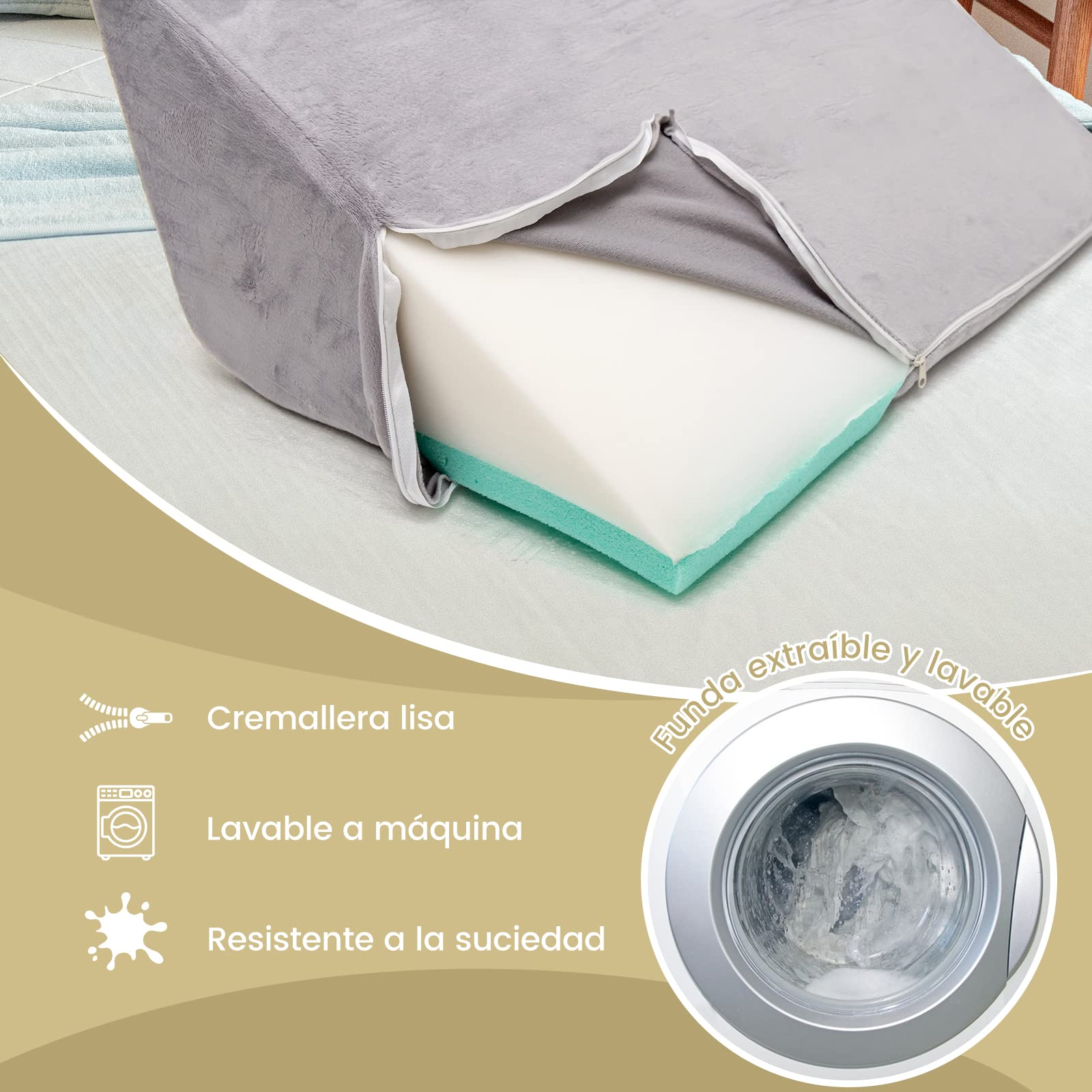 COSTWAY Almohada de Cuña para la Cama de 4 Piezas, Juego de Almohadas Postquirúrgicas de Espuma de Memoria para Aliviar el Dolor de Espalda, Cuello y Piernas, Almohada de Soporte de Espalda Ajustable