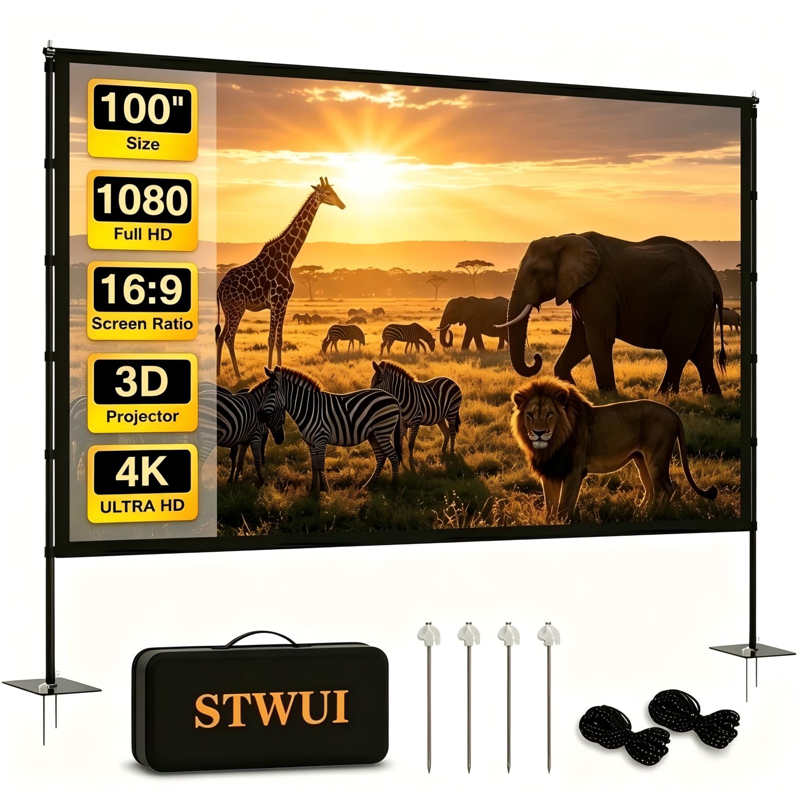 100 Inch Outdoor Projector Screen Portable Projector Screens 16:9 4K HD Outdoor Movie Screen with Carry Bag Can Enjoy Home Theater Projection Screen