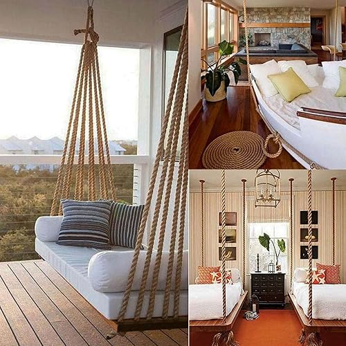 Miniatura 7 de Cuerda de yute trenzado de manila (1 pulgada x 50 pies), cuerda de cáñamo gruesa natural para manualidades, náutico, barandilla, hamaca, decoración