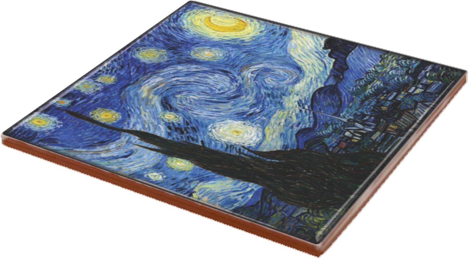 Van Gogh Coaster Set of 4 Starry Night, Cafe Terrace, Irises, and Sunflowers, Ceramic