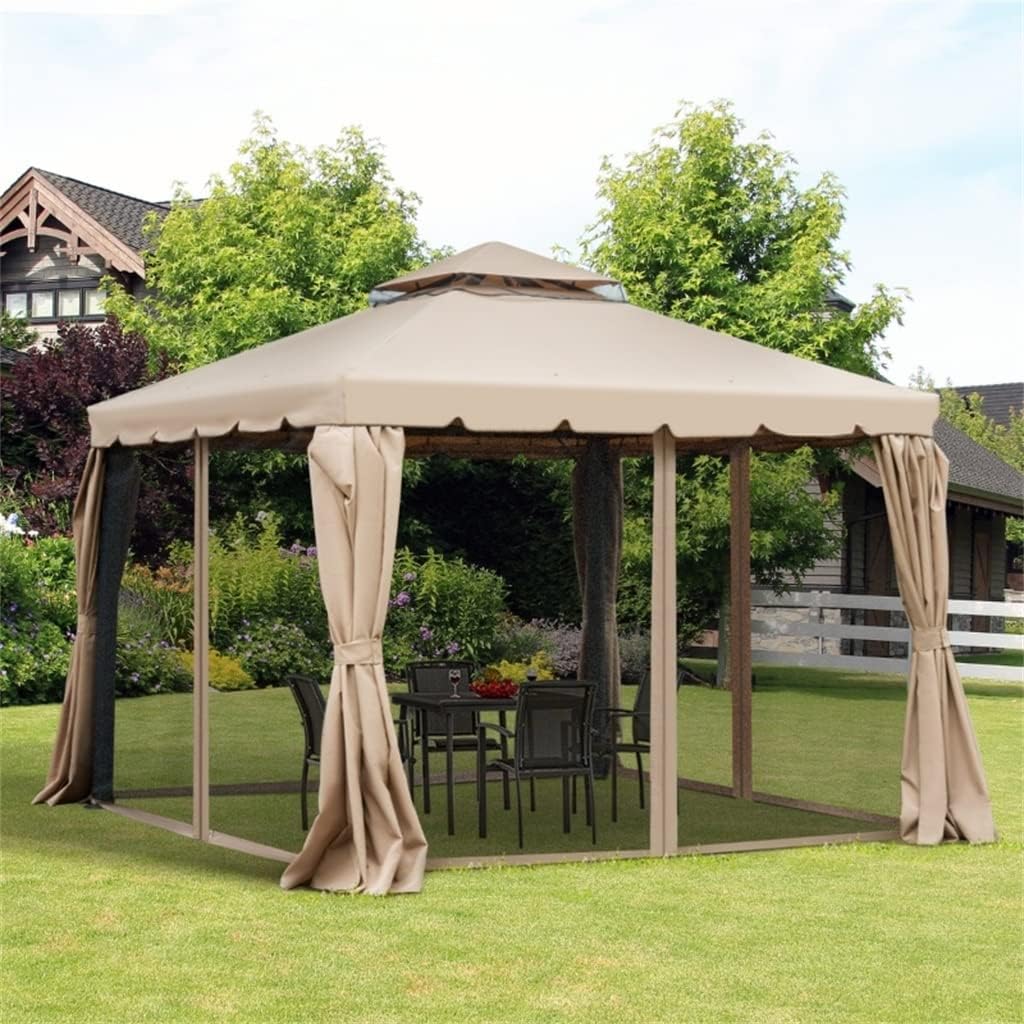 10' X 10' Two-Tier Outdoor Event Canopy Sunshade Gazebo Tent with Mesh Sidewalls