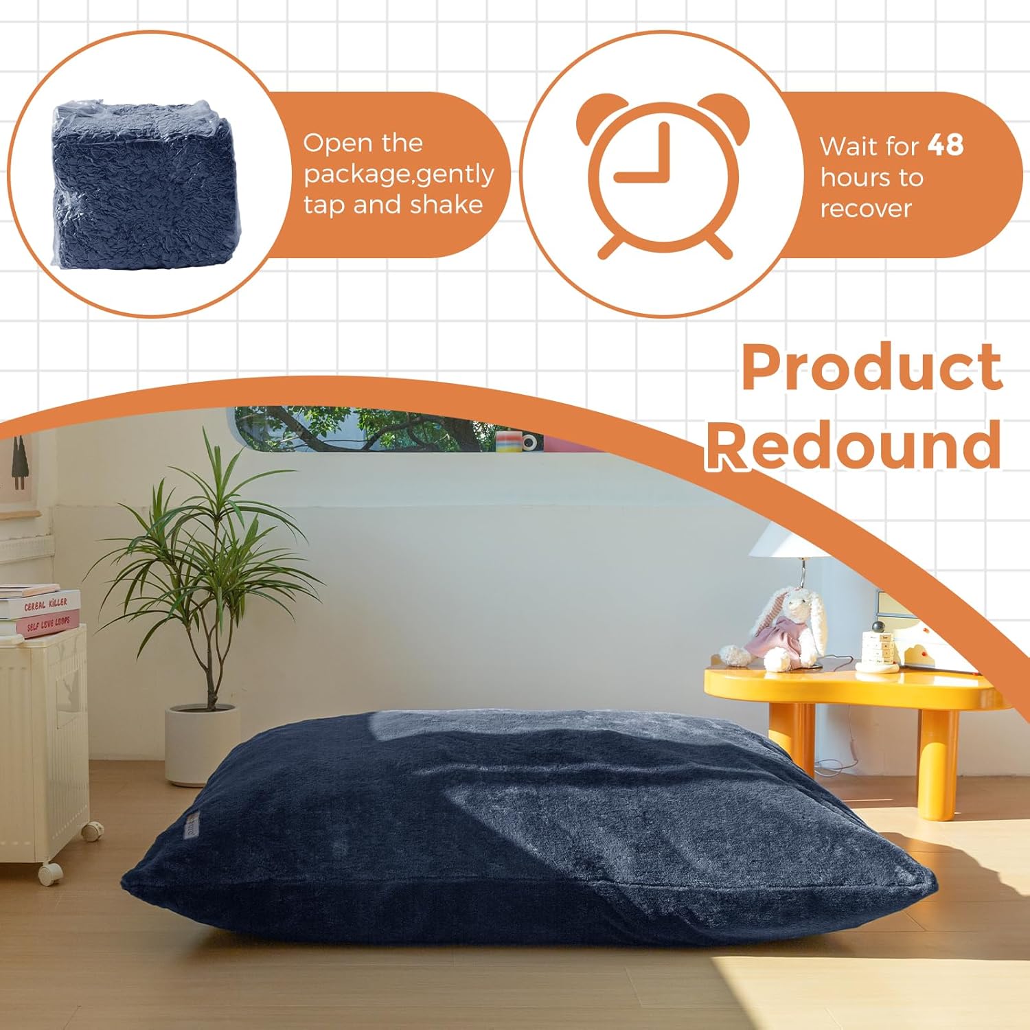 MAXYOYO 3 in 1 Kids Bean Bag Chair Bed, Child Floor Sofa for Gaming, Reading, Faux Fur Floor Mattress with High-Density Foam Filling for Living Room Bedroom