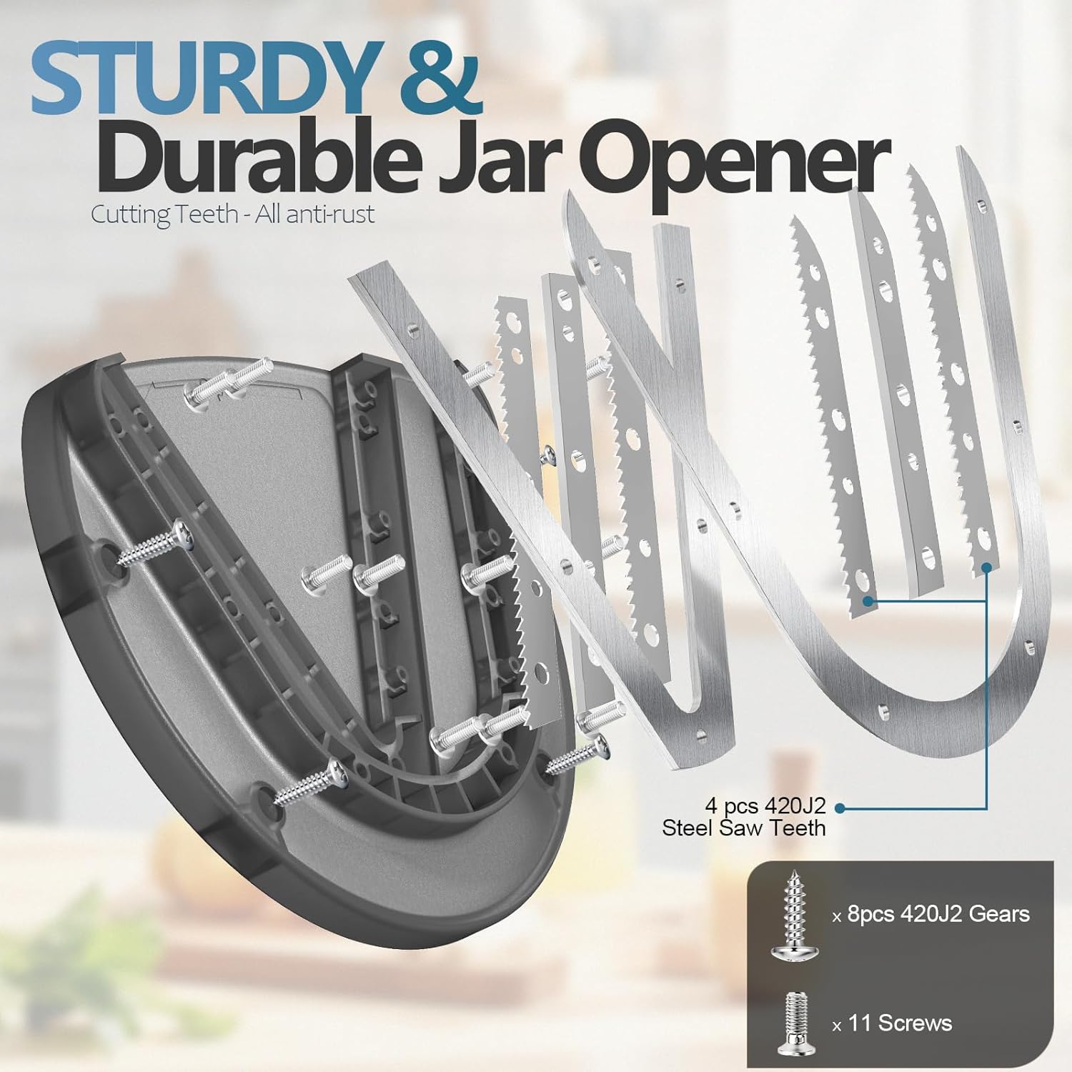 Mount-on Cabinet Jar Opener for Weak Hands,Seniors with Arthritis,Double U Shaped Grooves Grip Bottle Opener for Any Size Lid,304 Stainless Steel One-Handed Can Opener Tool for Home Assistance,Black