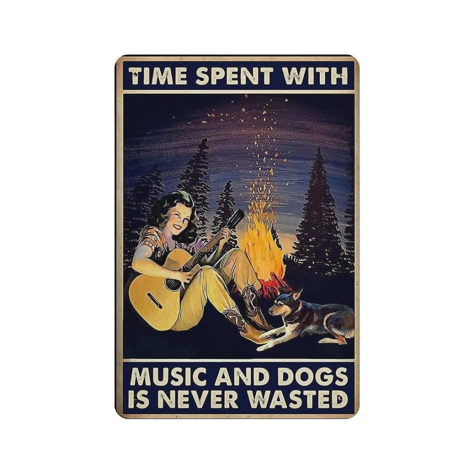 AOOEDM Camping And Playing Guitar Vintage Tin Sign Metal Tin Signs for Man Cave Funny Art Wall Plaque Kitchen Bar Pub Coffee Shop Wall Decor