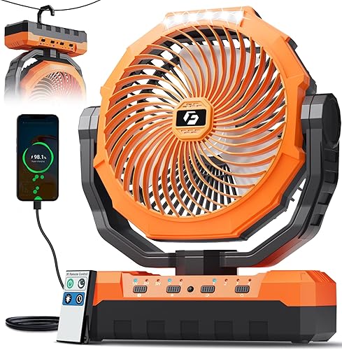 FRIZCOL Ventilador de camping 3 en 1  Ventiladores portátiles recargables  Ventilador alimentado por batería de 24000 mAh (140 horas) con luz y