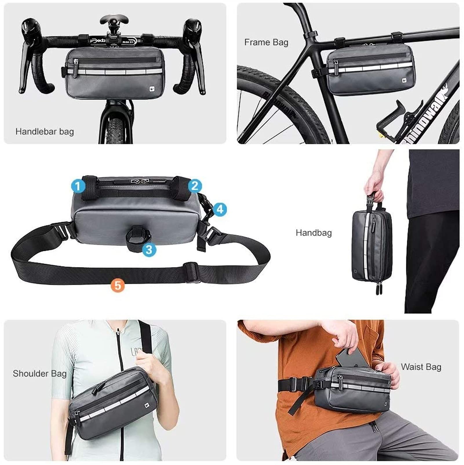 Borse per Biciclette. Borsa da Manubrio for Bicicletta, Borsa Multifunzionale Anteriore della, Ciclismo su Strada Il Tempo Libero, Marsupio, a Tracolla sul Petto(Grey)