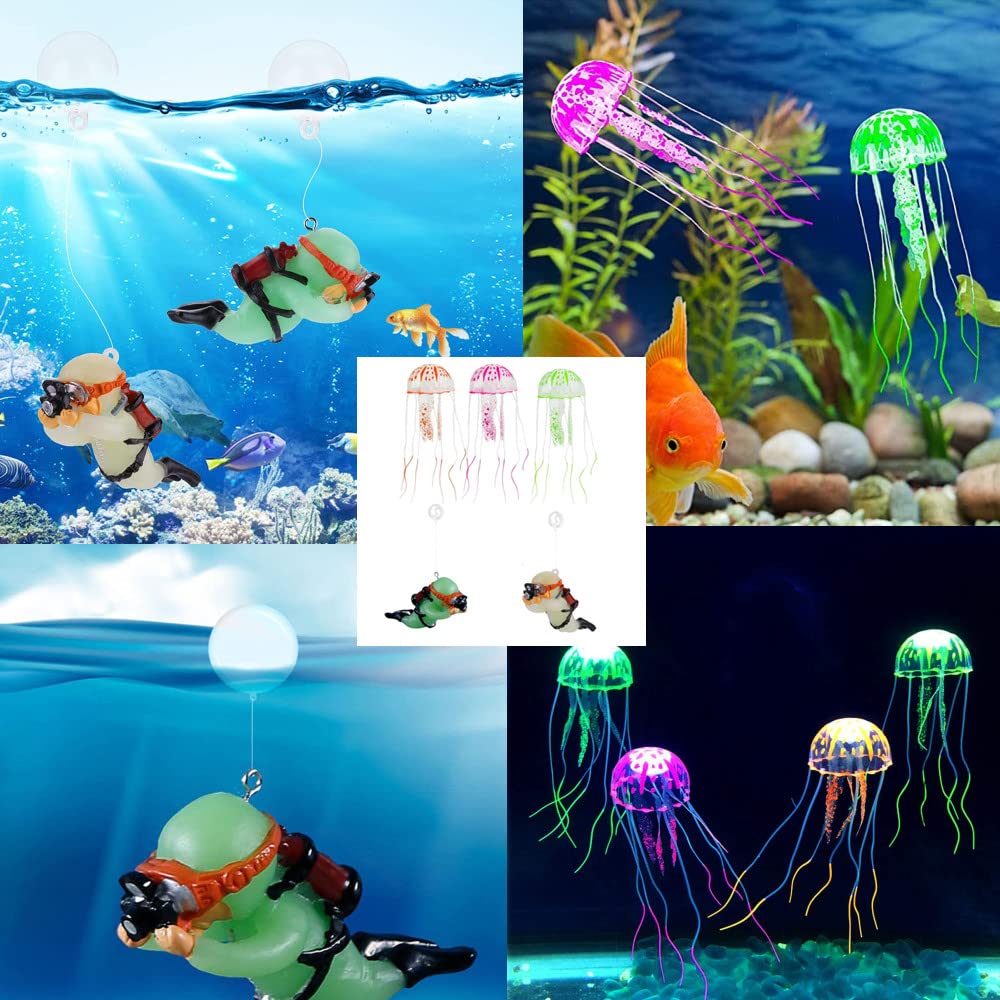 Lot de 5 décorations d'aquarium - Décoration d'aquarium - Méduses artificielles - Décoration d'aquarium - Poissons - Jouet - Accessoire de paysage pour aquarium et aquarium