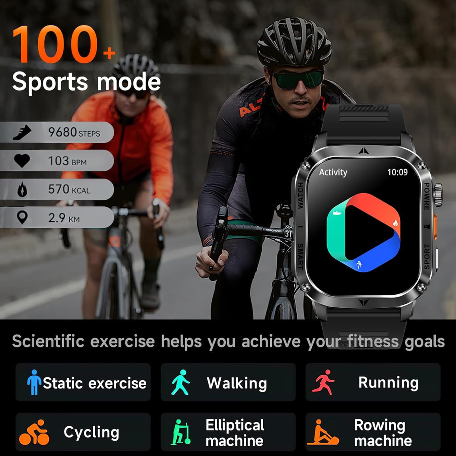 Yihou Smart Watches for Men Military Watches Health Monitor with Heart Rate Monitor Sleep Tracker Sports Watch 400mAh Big Battery for iOS Android Black Silicone