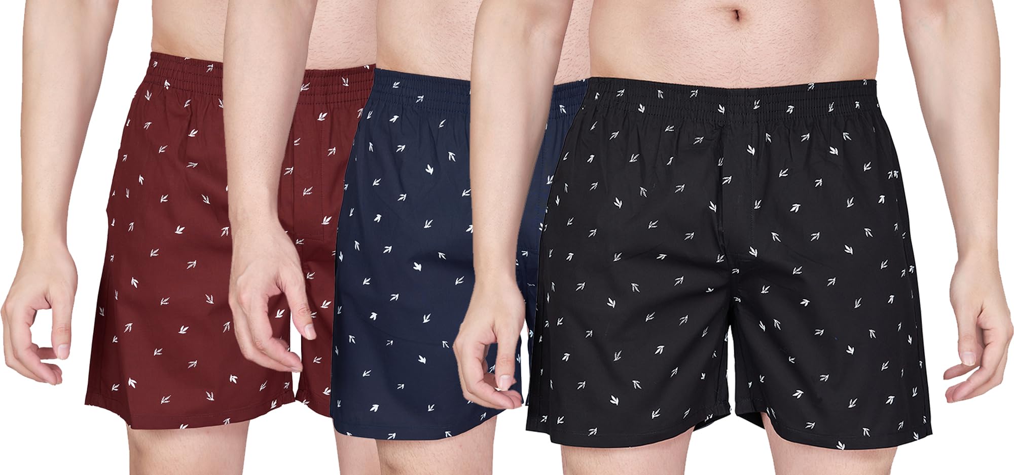 Pure Cotton Comfortable & Breathable Printed Regular Shorts/Boxer for Men, Pack of 3