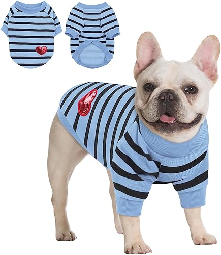 Miniatura 8 de Queenmore Camisa de algodón para perro, camiseta a rayas, ropa de manga larga para cachorros para perros pequeños, medianos y gatos, trajes para