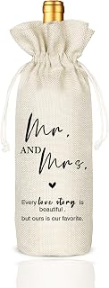 Socive Mr. and Mrs. Wine Bag Gifts, Gifts for Wedding, Engagement, Funny Bridal Party Gift and Wedding Gift Bag - Reusable Drawstring Wine Bag