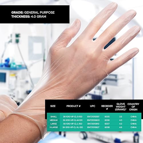 Miniatura 3 de Guantes desechables de vinilo transparente de uso general, sin polvo y látex
