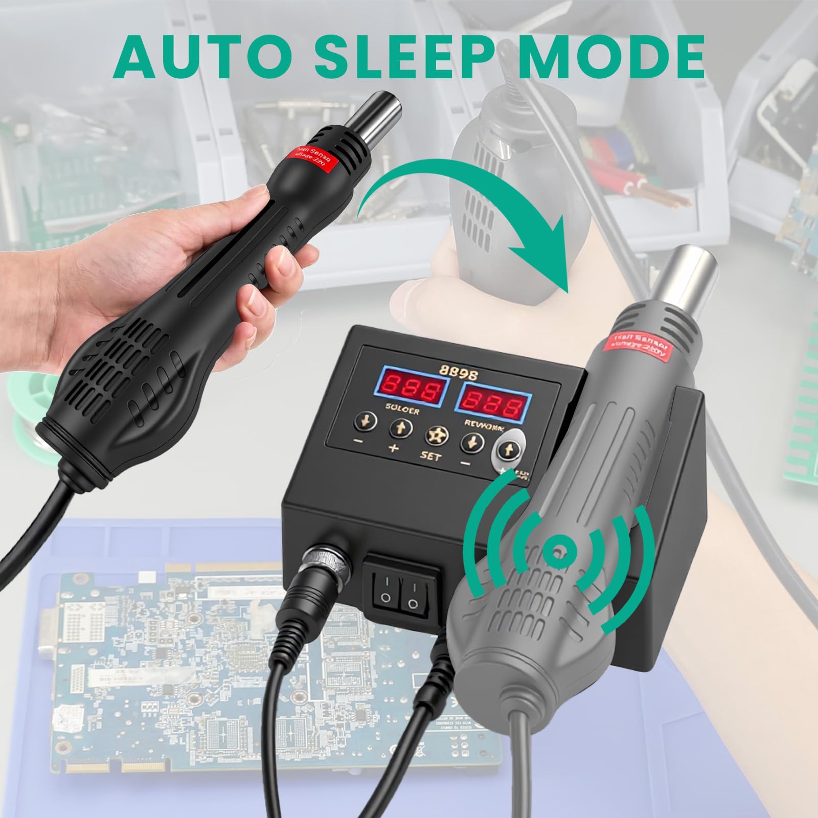 Station de soudage 2 en 1 700 W avec air chaud • Station de soudage et de dessoudage professionnelle avec 3 buses • Idéal pour la réparation électronique, les projets de bricolage, téléphone portable