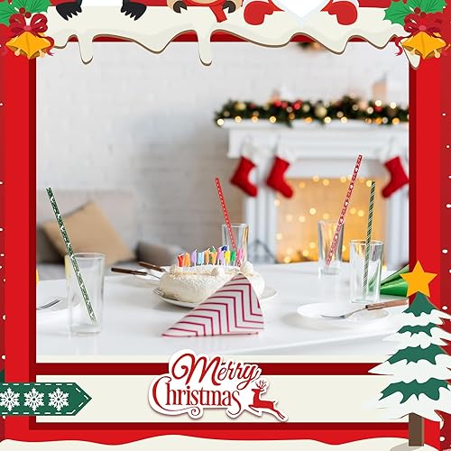 Miniatura 7 de Uiifan 100 popotes de Navidad de plástico de 9 pulgadas, 4 estilos, popotes de Navidad, popotes duros reutilizables para Navidad en julio,