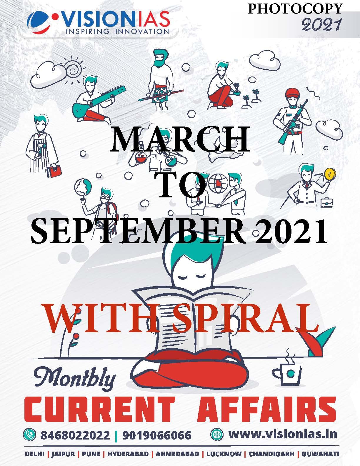 Vision IAS Monthly Current Affairs March To September 2021 WITH SPIRAL Set of 7 Booklet (Photocopy)