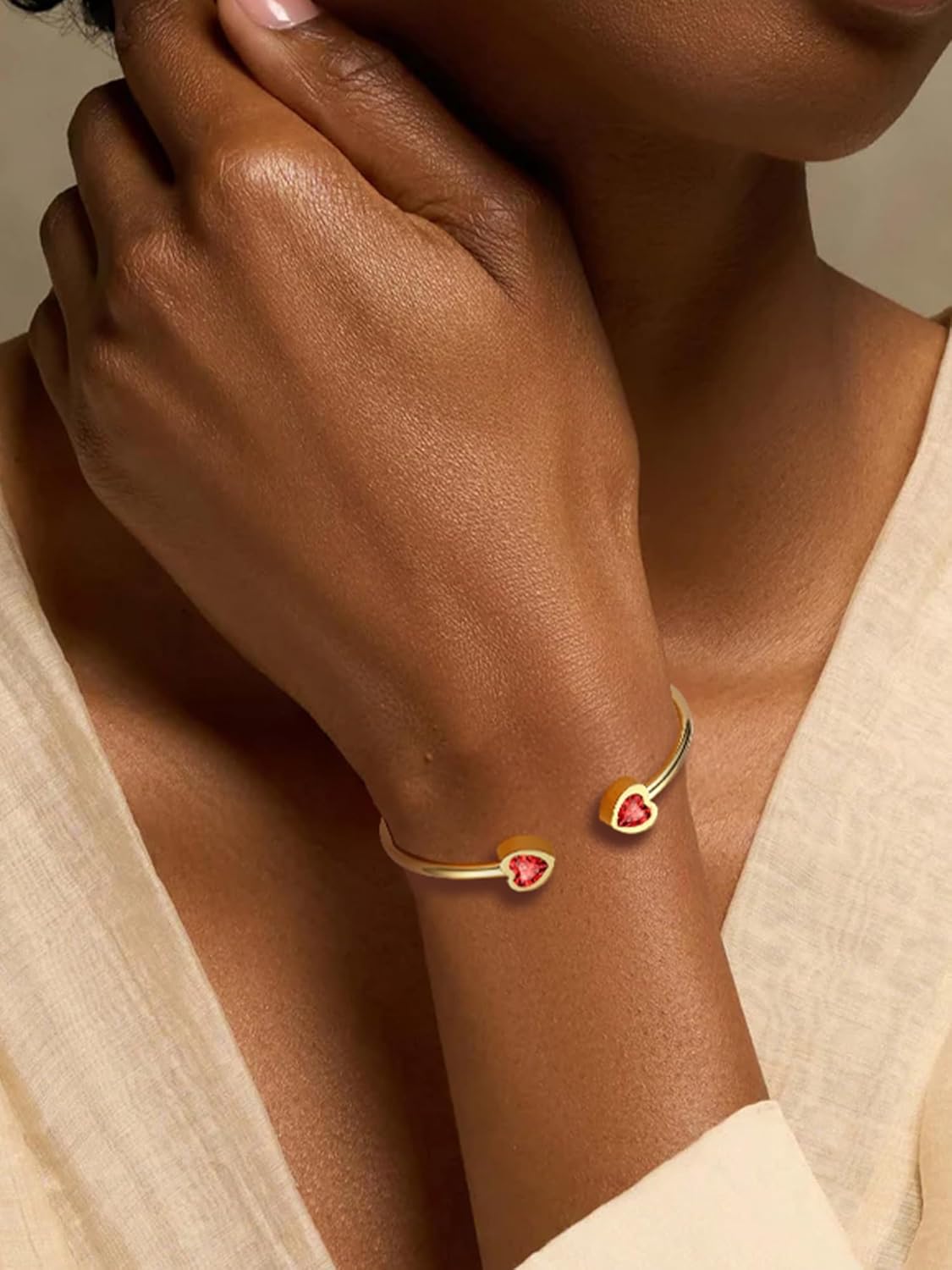 PROSTEEL Birthstone Bracelets for Women, Jan-Dec, Gold Plated Stainless Steel Heart Bangle Cuff, Fit Wrist from 5.5''-7'' in Circumference, Come with Box - Image 2