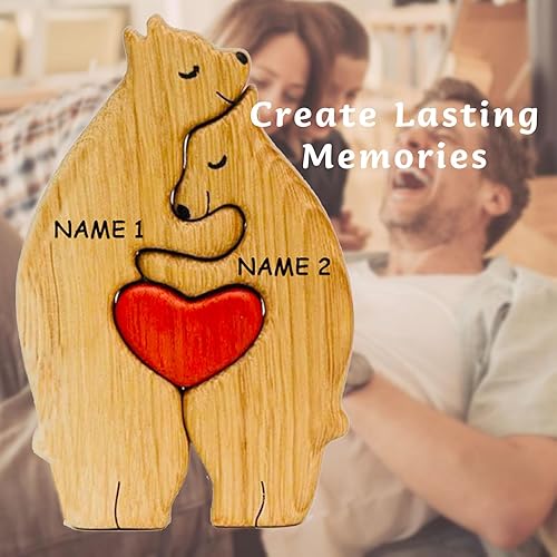 Miniatura 3 de Rompecabezas personalizado con nombre de la familia, rompecabezas de oso de madera, rompecabezas de madera personalizable de roble, pieza decorativa