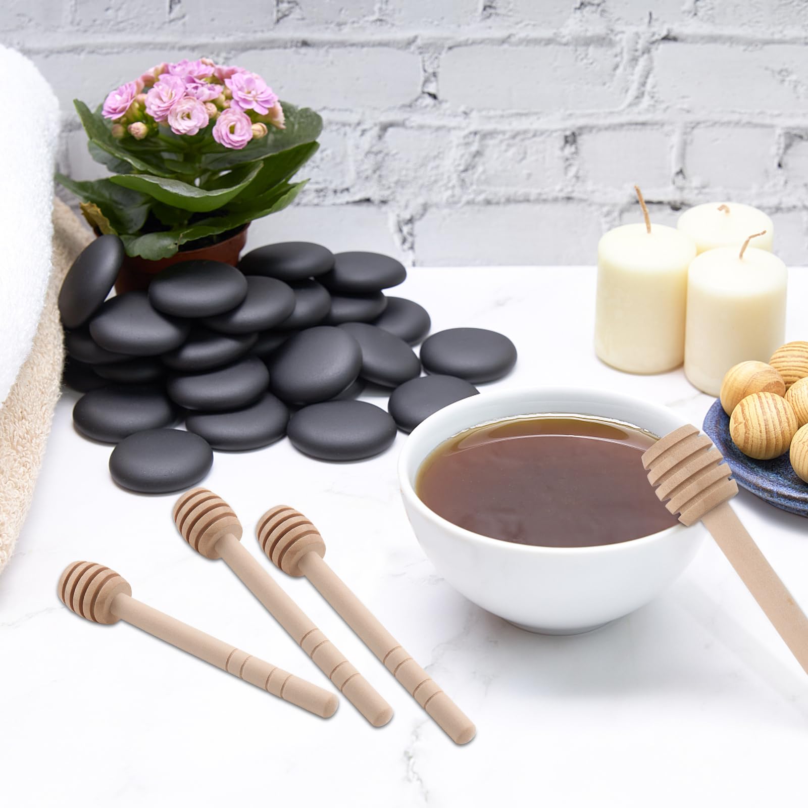 Lot de 100 bâtonnets de miel en bois de 15,2 cm, mini cuillère à miel, bâton mélangeur à miel pour distribuer le miel, collecter et remuer le miel