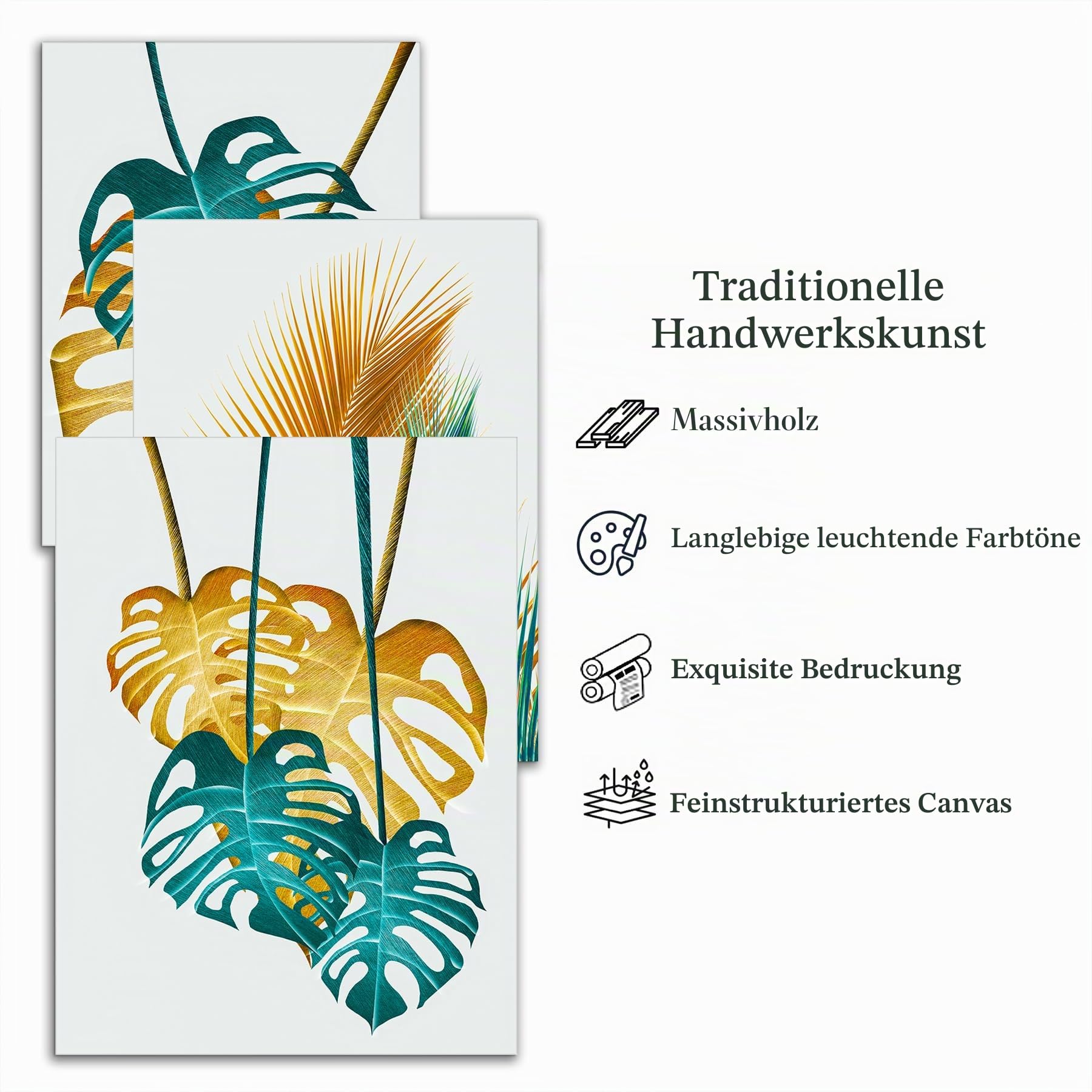 MHARTK66 Modern Natur Bilder Wohnzimmer Blumen gold Gemälde 50x70 cm | goldene und grün als motiv, hd-druck auf leinwand, leicht aufzuhängen, rasch montiert, flexibel nutzbar und geschenkidee