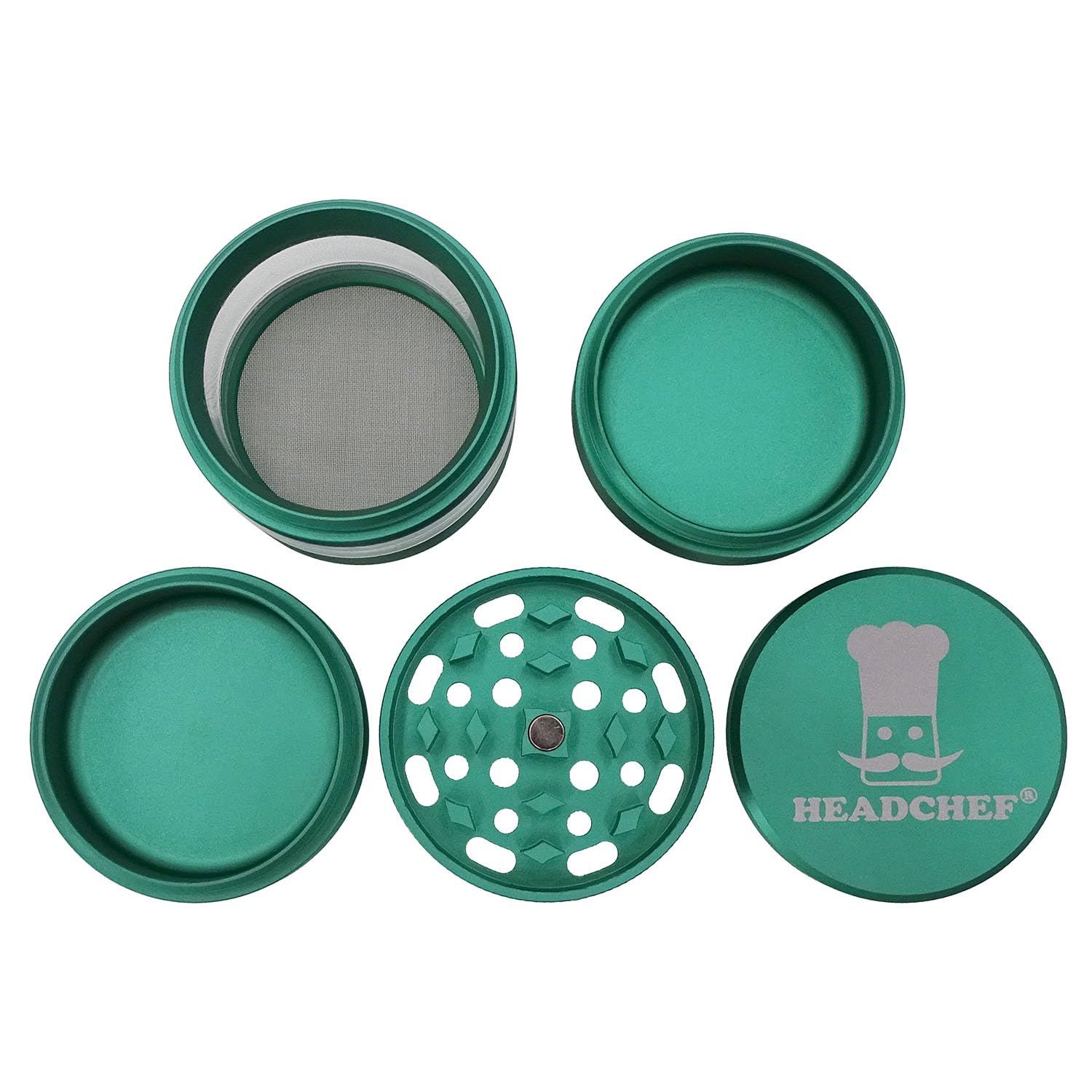 Headchef Vision 5 Piece Metal Herb Spices 55mm Grinder with Extra Storage, Super Sharp Teeth, Sifter and Magnetic Top (Dark Green) - Image 2