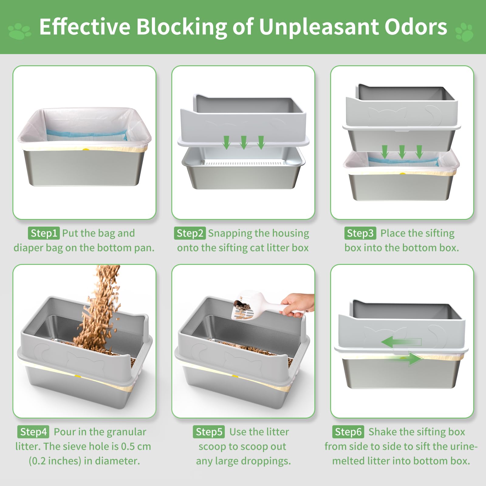 Cat XXXL Stainless Steel Sifting Litter Box For Pine Pellets