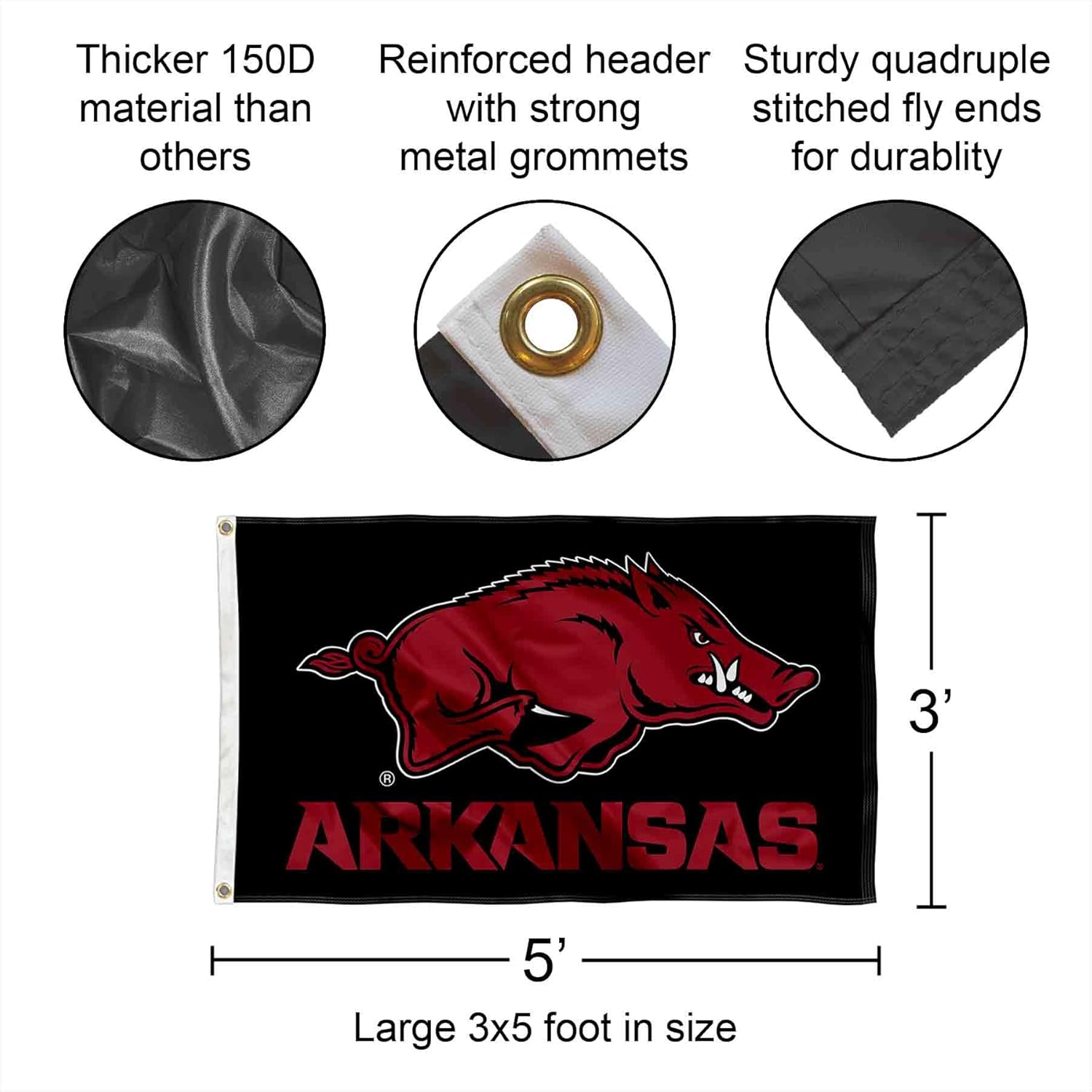 College Flags & Banners Co. Arkansas Razorbacks Black Flag - Image 2