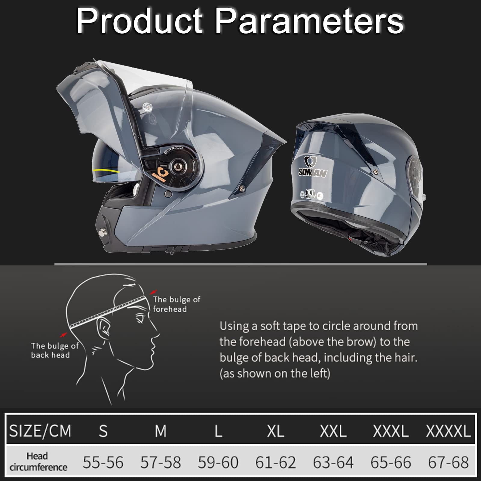 Motorradhelm Klapphelm Herren für Motorräder Integrierter Motorrad Helm Modularer Motorrad Helm mit Doppelvisier ECE-zugelassen Rollerhelm Sturzhelm Rennhelme für Damen und Herren,H-4XL(67~68cm)