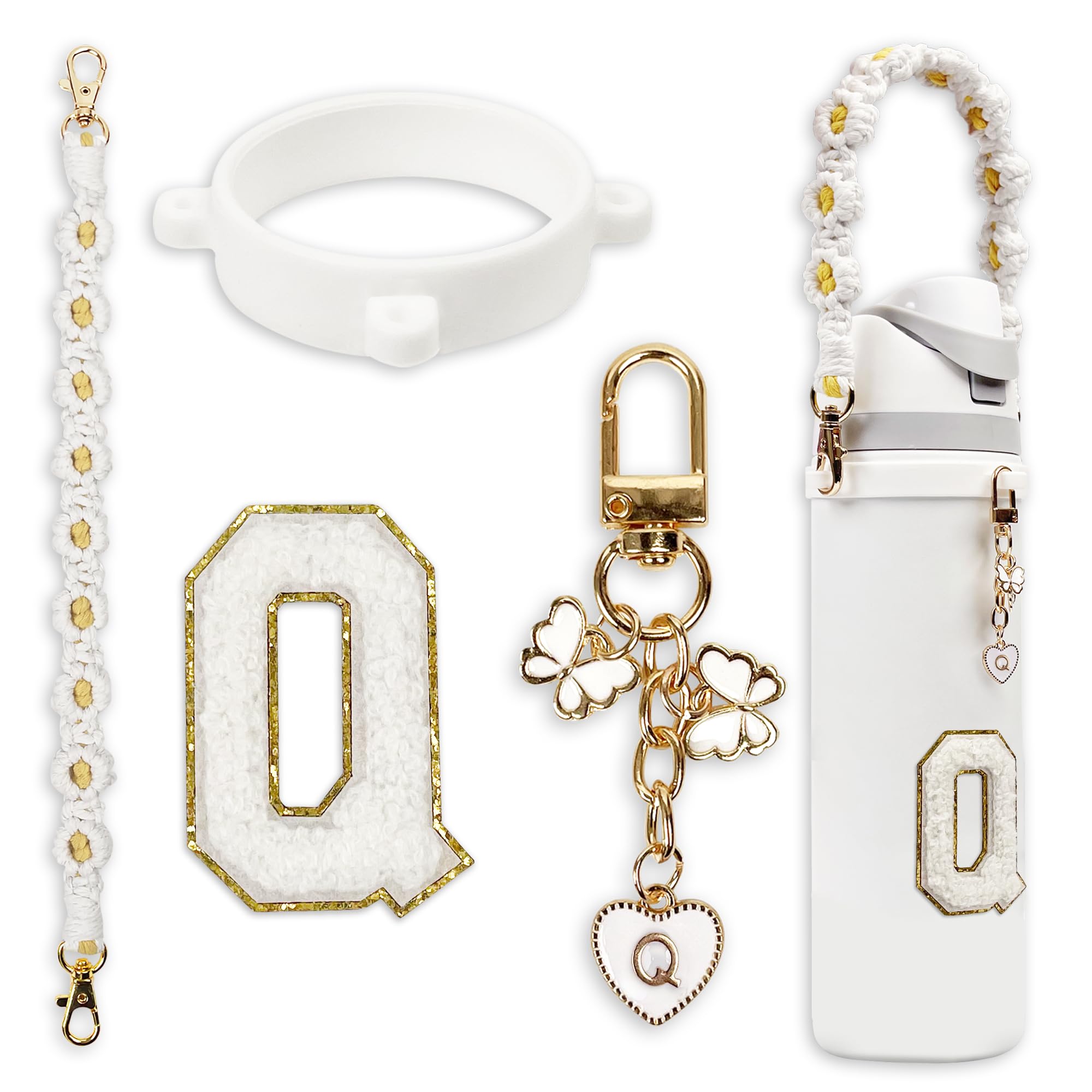 Cute Letter Charm Set Compatible with Owala Water Bottle 24 oz, 32 oz, 40 oz, Owala Kids, Owala Coffee Tumbler, Owala FreeSip – Includes Handle Strap,