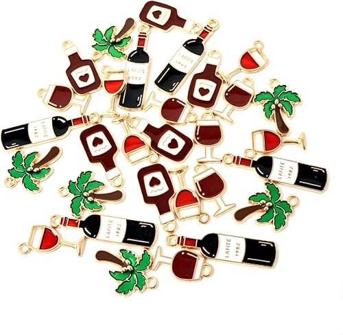 Honbay 30 dijes esmaltados de vino tinto estilo hawaiano, para aretes, collares, pulseras, llaveros, joyería y manualidades (5 estilos), aleación,